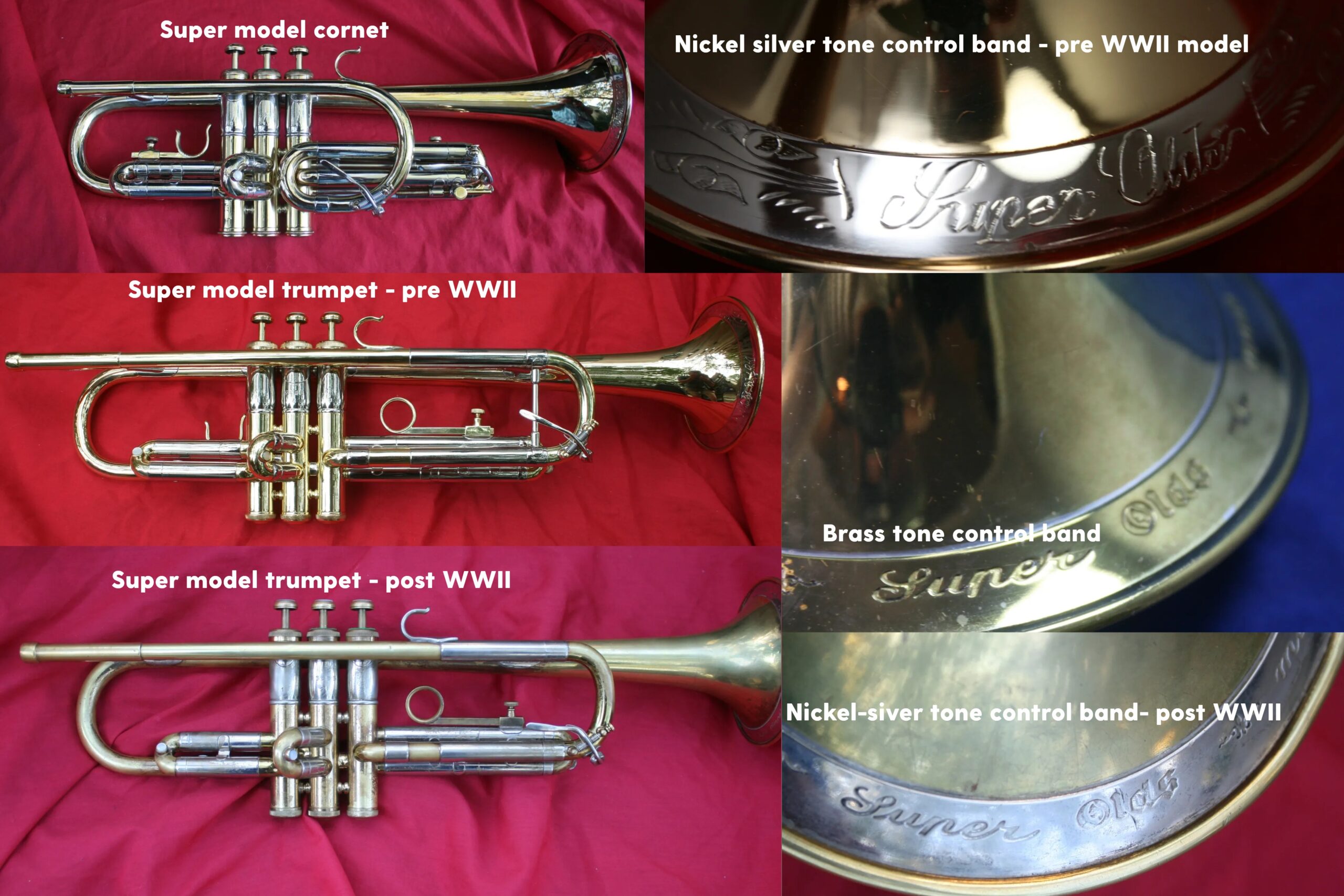 Super model (a nickel-silver or brass ring around the bell with script engraving)